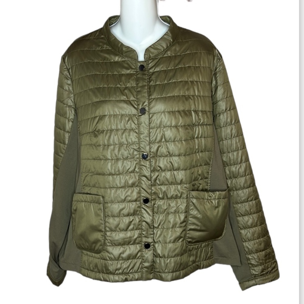 Fiorella Rubino Quilted Green Jacket Packable Bag Snap Closure Women’s US 16